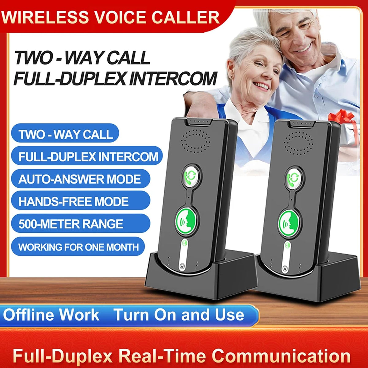 2 Way Wireless Intercom System for Home, 1/2 Mile, Full Duplex 2-Way Radio Hands Free, Rechargeable, 120H Standby,Volume Control - Room to Room, Elderly Care, Indoor Outdoor,Use for Business, Offices