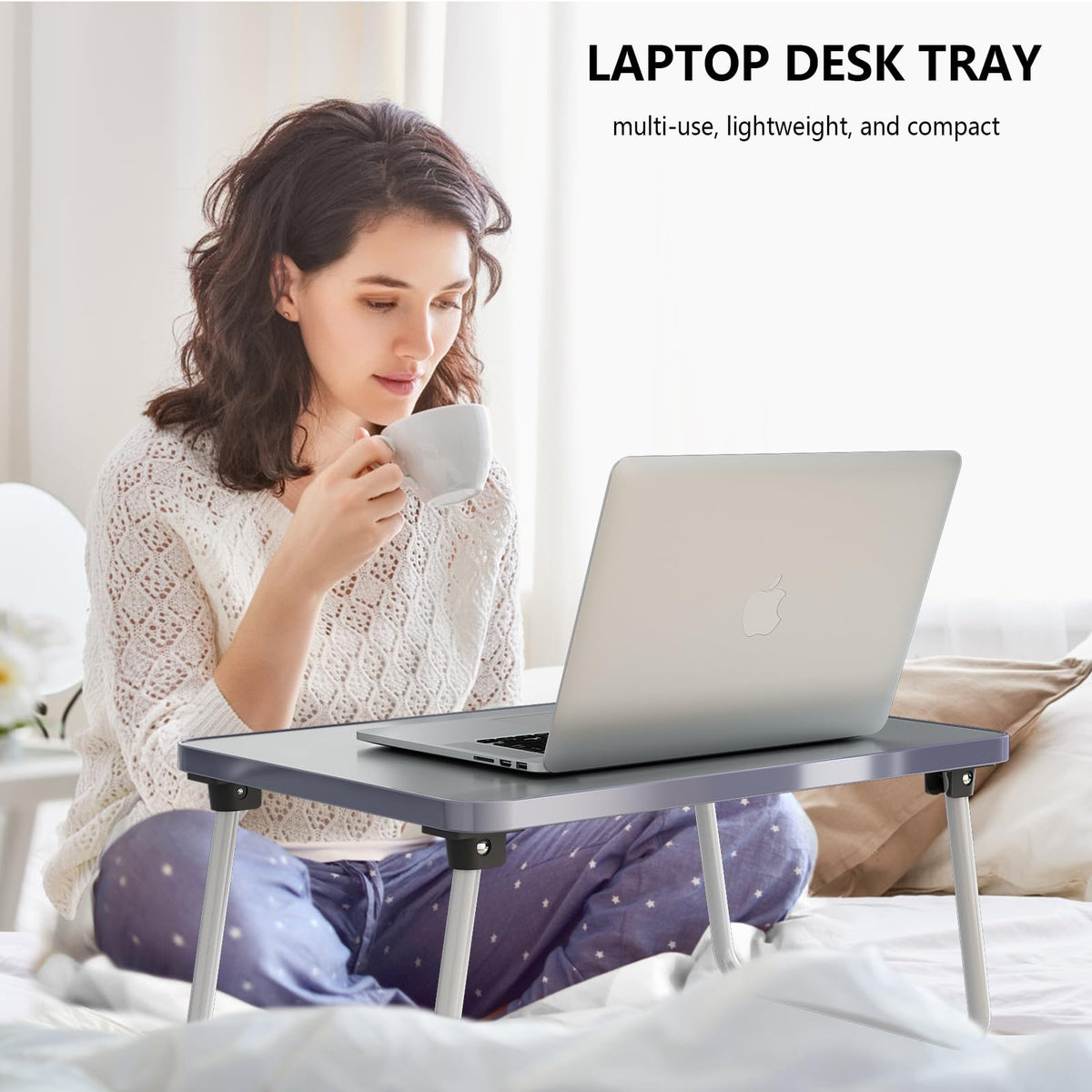 Lap Desks Laptop Tray for Bed or Couch,Portable Breakfast Serving Tray with Folding Legs,Foldable & Lightweight Mini Table, Laptop Stand for Working, Reading and Writing,Gray