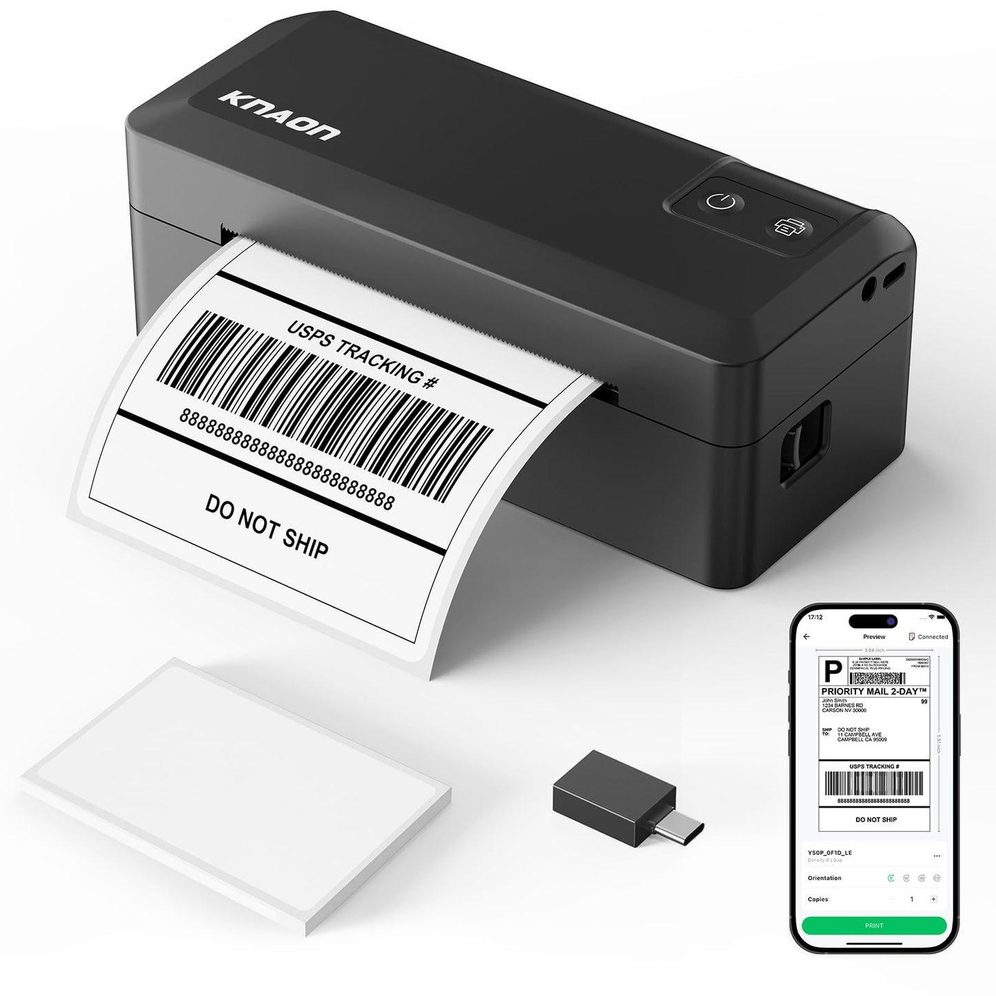 KNAON Shipping Thermal Label Printer, 4x6 Portable Label Printer, Bluetooth Label Maker for Small Business, Support iPhone,Android,Windows,Mac,Chromebook,Works with USPS, Etsy,Shopify&More, Black