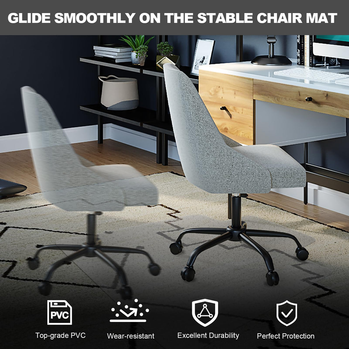 Chair Mat for Carpet- Low Pile (1/4" Thick) Carpet Protector for Office Gaming Computer Desk Chair. Heavy Duty Desk Chair Mat for Carpeted Floors, Semi Transparent