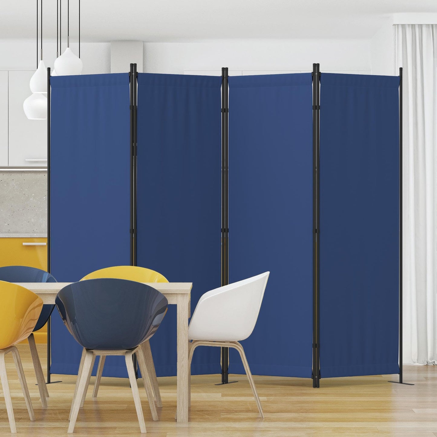 Kecreque Room Partitions and Dividers 4 Panel Portable Wall w/ 3 Wider Feet Folding Room Divider 6FT Privacy Wall Indoor as Dressing Screen for Apartment School Office Children's Separate Rooms,Blue