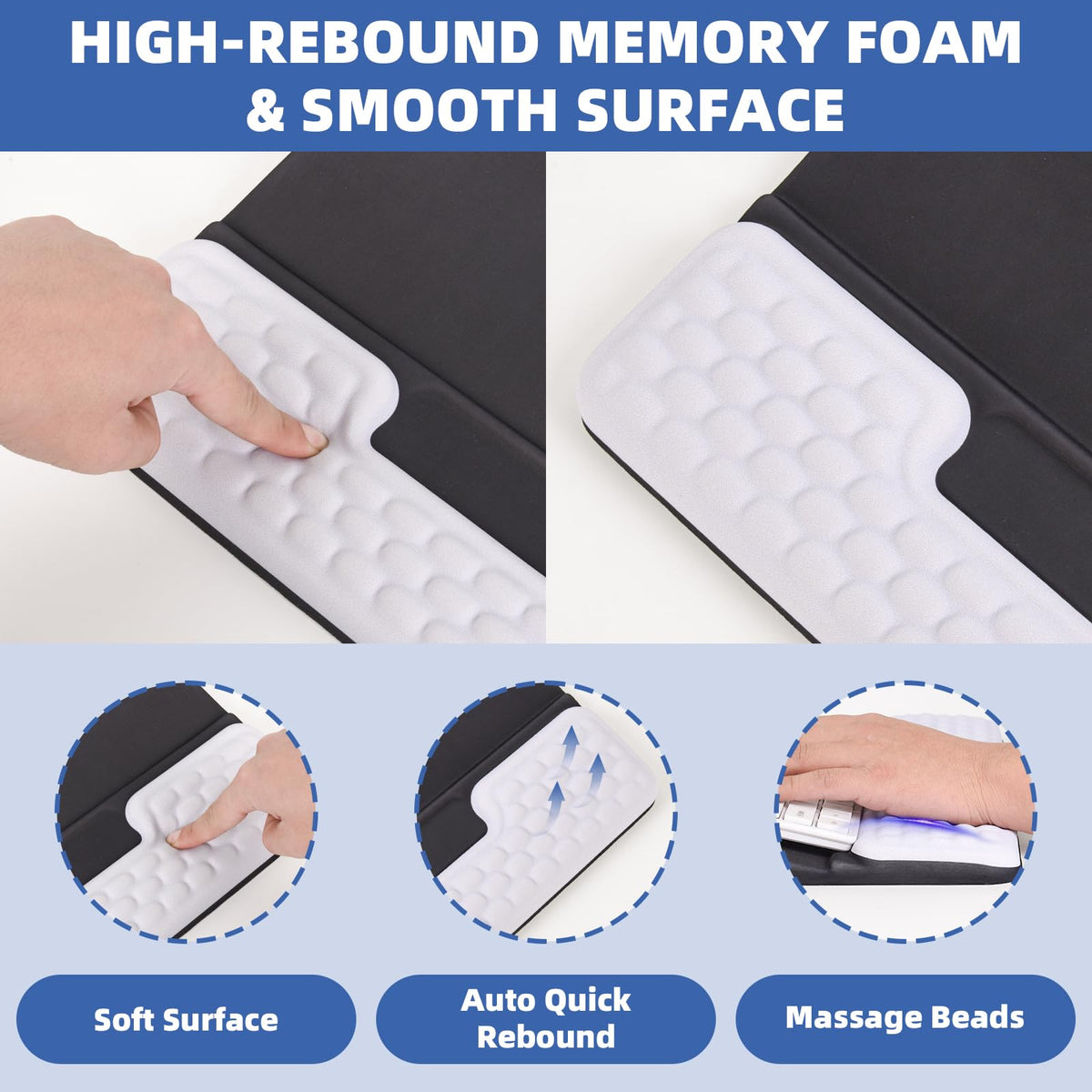 Keyboard Stand with Wrist Rest，Ergonomic Wrist Pad Memory Foam Keyboard Riser Holder Tray with Non-Slip Base, Pain Relief for Work Study Game (Black and White)