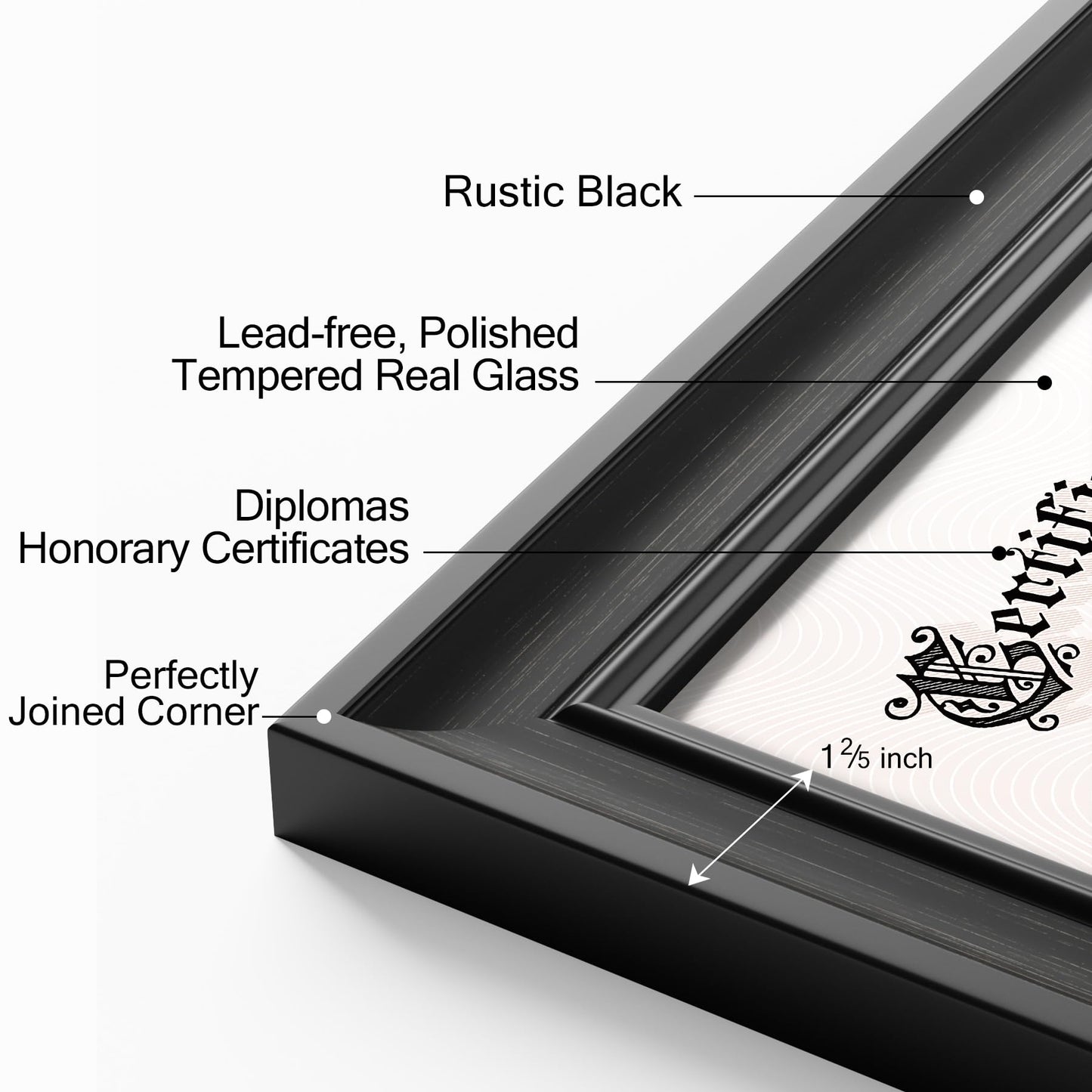 Yaetm 8.5x11 Diploma Frame, Document Frame with Shatter-Resistant Tempered Glass, Display 8.5 x 11 inch Certificate, Rustic Black, Tabletop & Wall Mount (Single, Black)