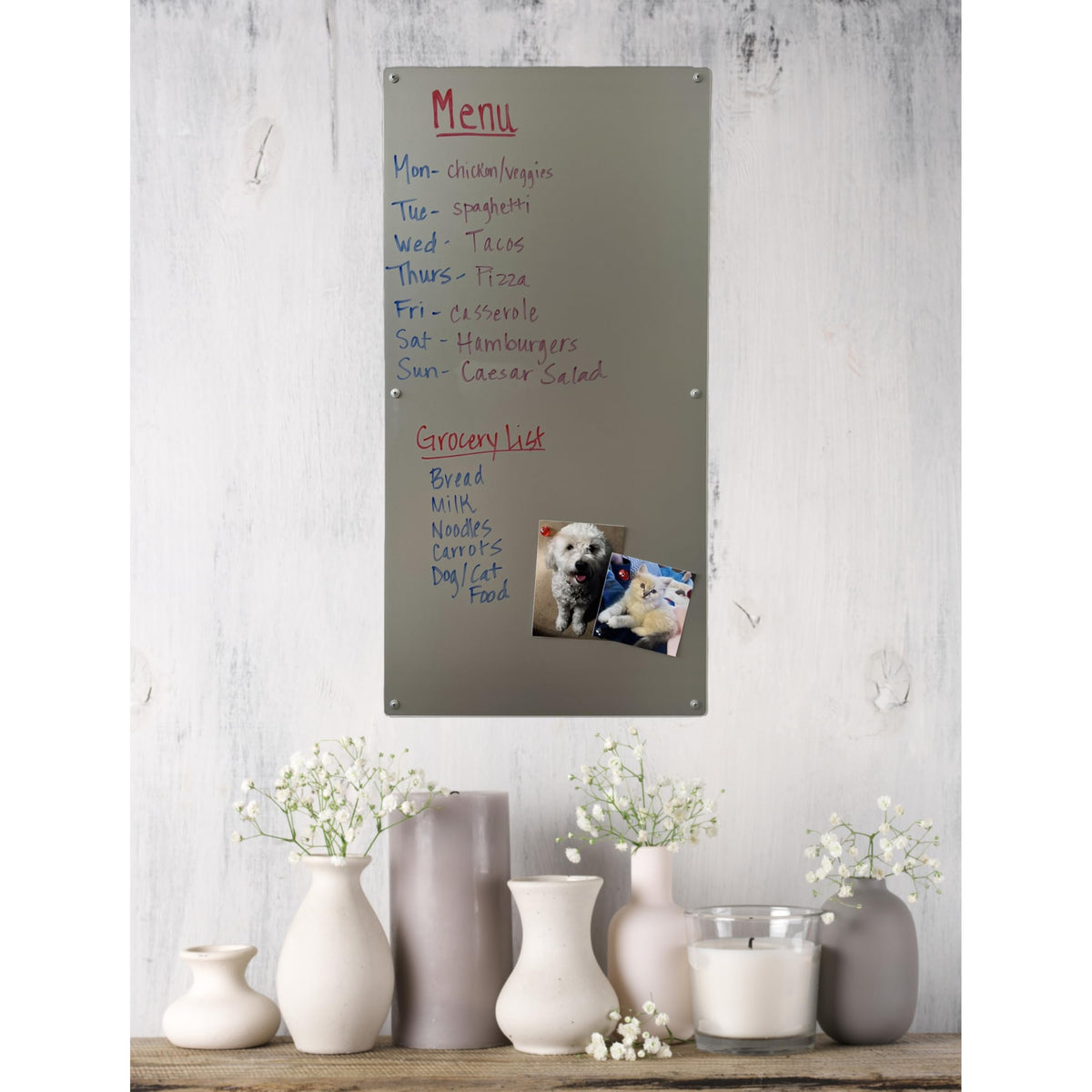 Large Magnetic Board for Wall - Magnet Display Board - Magnetic Bulletin Board - Dry Erase Memo Board- Made in USA (Metallic Silver, 15" Wx30 L)