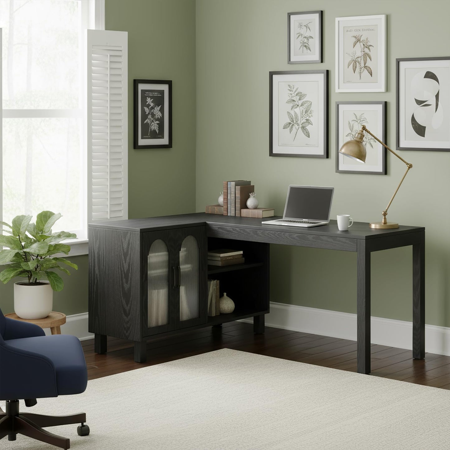 Tribesigns 59" L Shaped Desk with File Cabinet, Executive Office Desk with Storage Shelves, Modern Wood Computer Desk, Coner Writting Desk for Home Office, Work, Study (Black)