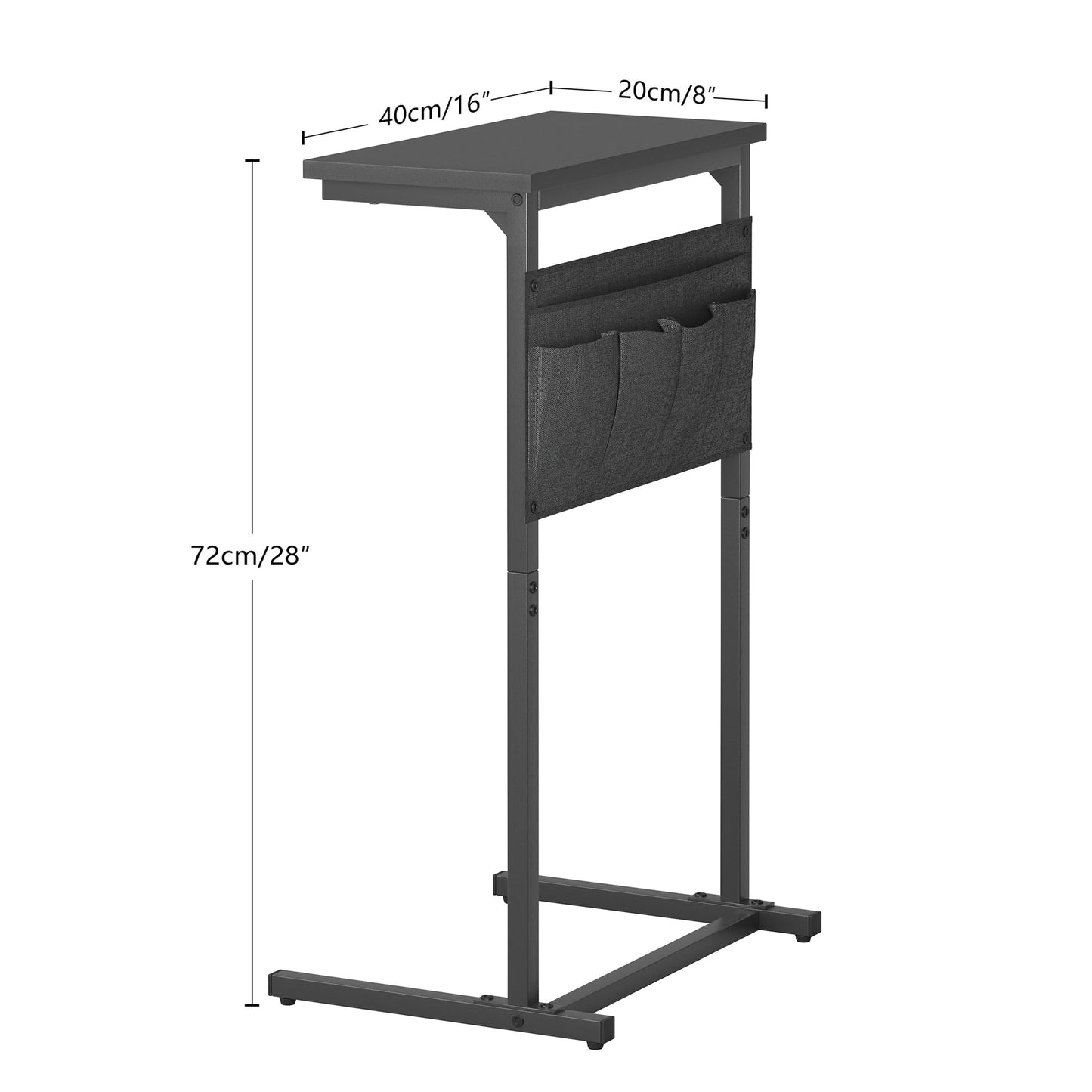 IRCPEN C Shaped End Table, Side Table for Sofa, Small TV Tray, Couch Table with Storage Bag for Small Space, Living Room, Bedroom, Home Office LET501B (Black)