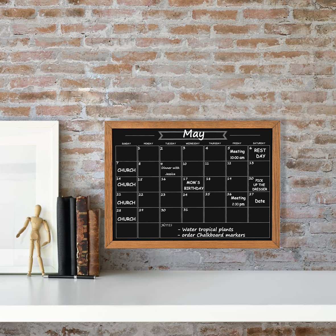 Umtiti Calendar Chalkboard, 10.6" * 14.6", Magnetic Surface Rustic Brown Solid Pine Wood Frame Chalk Board for Planning/School Timetable/Memo, Hanging Board for Office, School and Home(YLHB-QZ-2737)