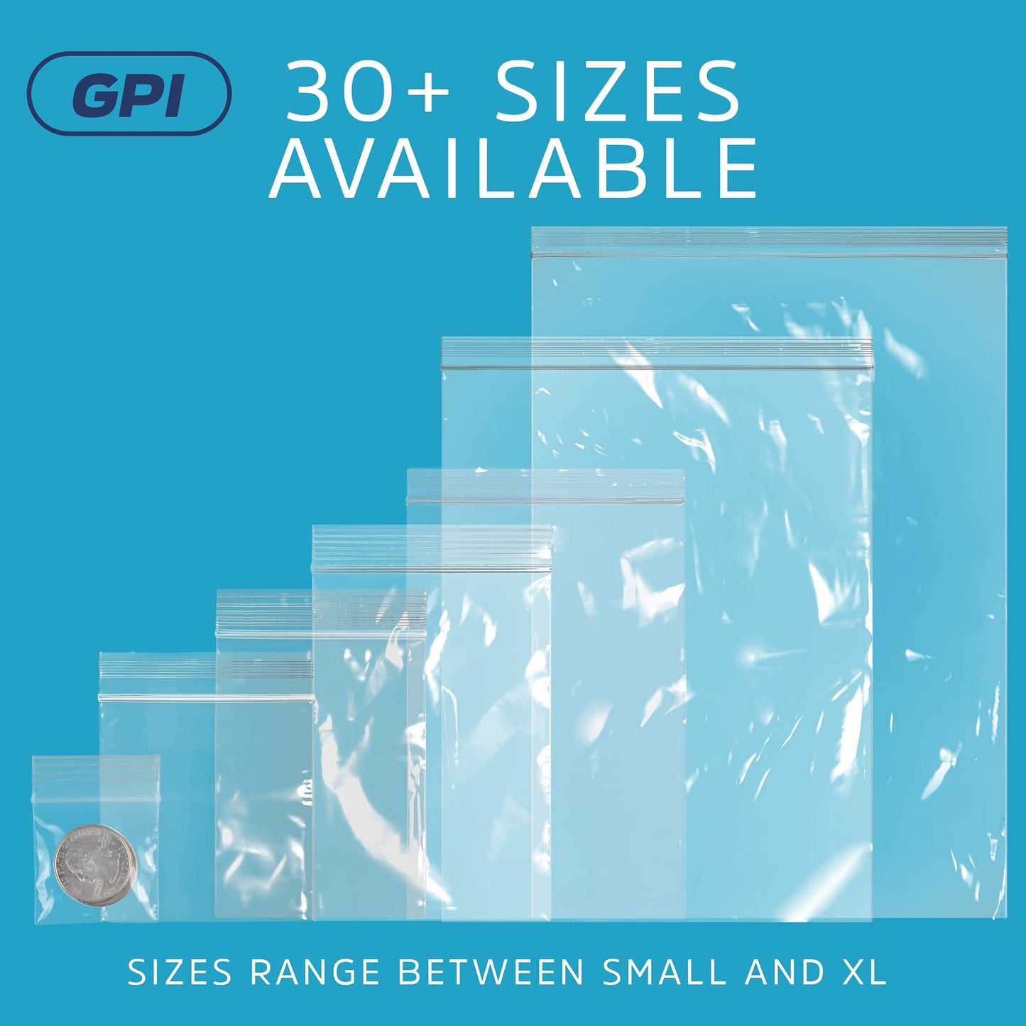 GPI - 2 Gallon Zip Bags, 13" x 15" Large Reclosable Lock Zip Bags, Clear Plastic Zipper Storage Bags with Zip Top Lock for Freezer, Clothing, Food, Documents & Supplies - 200 Count