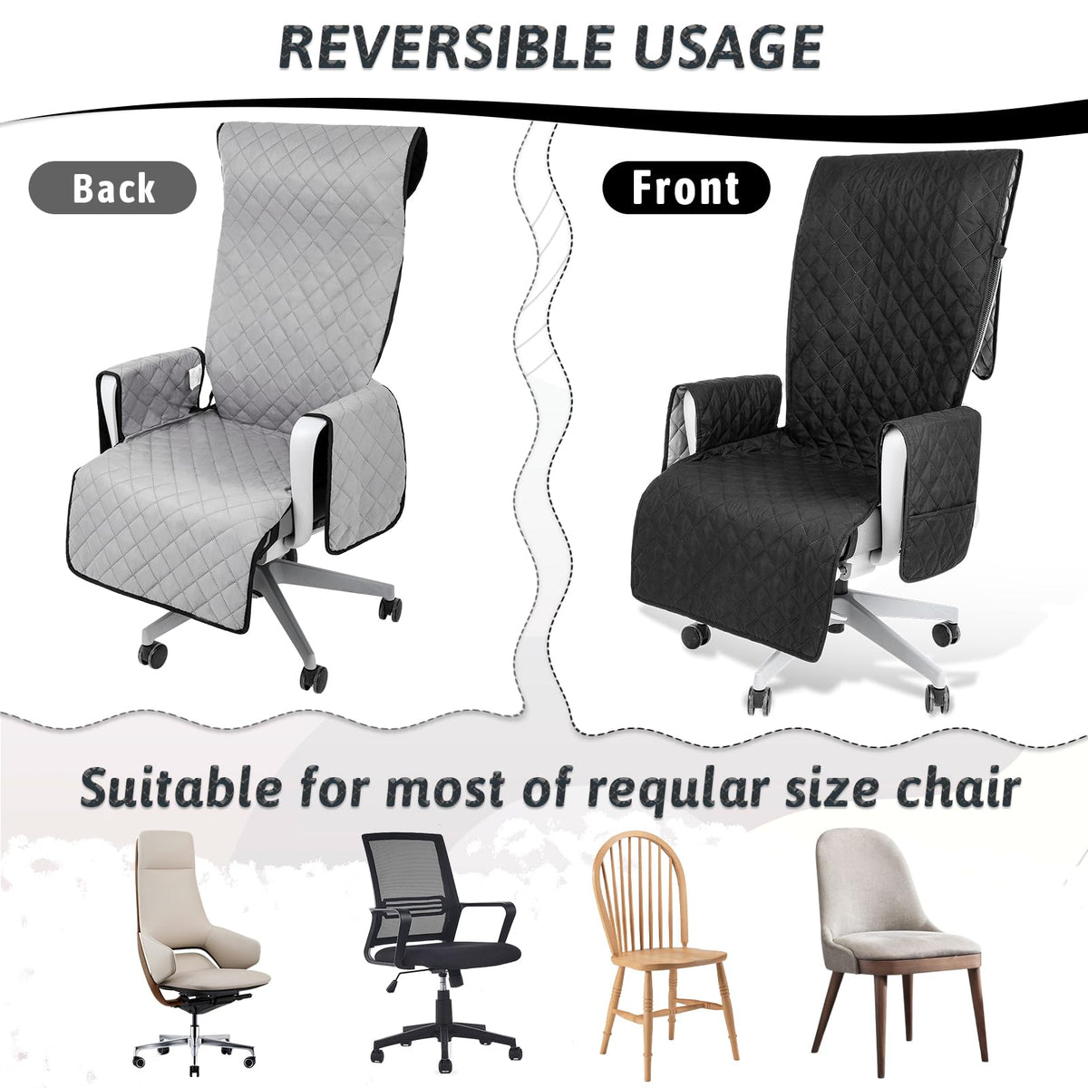 Executive Office Chair Covers with Arms Computer Large Desk Chair Cover Protector Quilted Water Resistant Executive Boss Cover Washable with Non Slip Buckle Universal Office Chairs with Arm Covers