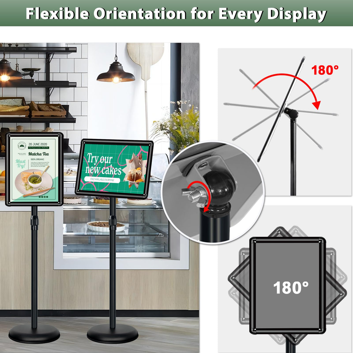 Mutualsign 11x17 inches Poster Stand Holder Adjustable Pedestal Floor Standing Sign Holder Vertical and Horizontal View Sign Display, Aluminum Snap Open Frame with Safety Corner, Black