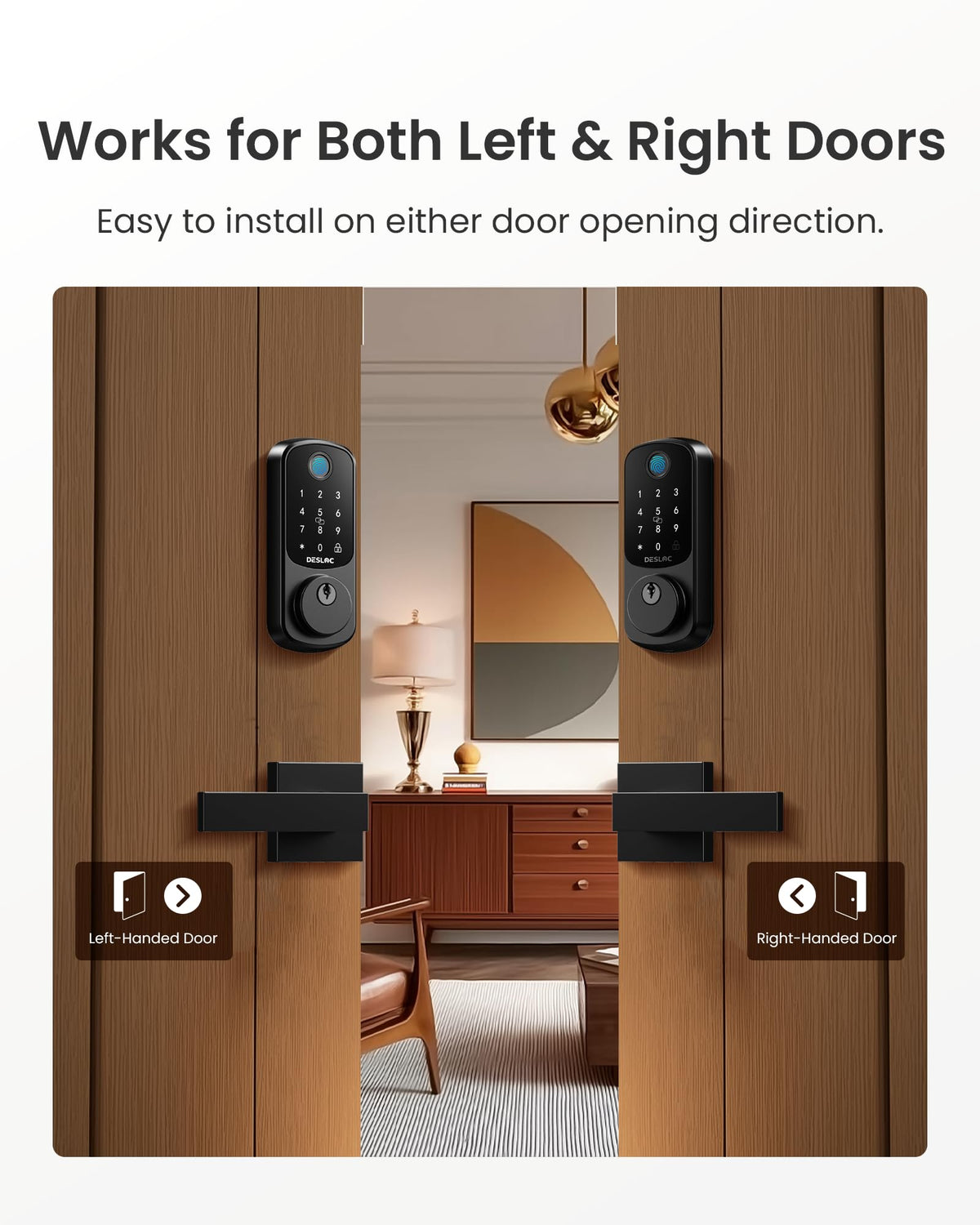 DESLOC B200 Fingerprint Smart Lock with 2 Lever Handles, Keyless Entry Front Door Lock Set, Electronic Keypad Deadbolt, App Control, Auto Lock, Long Battery Life, Secure Home Access