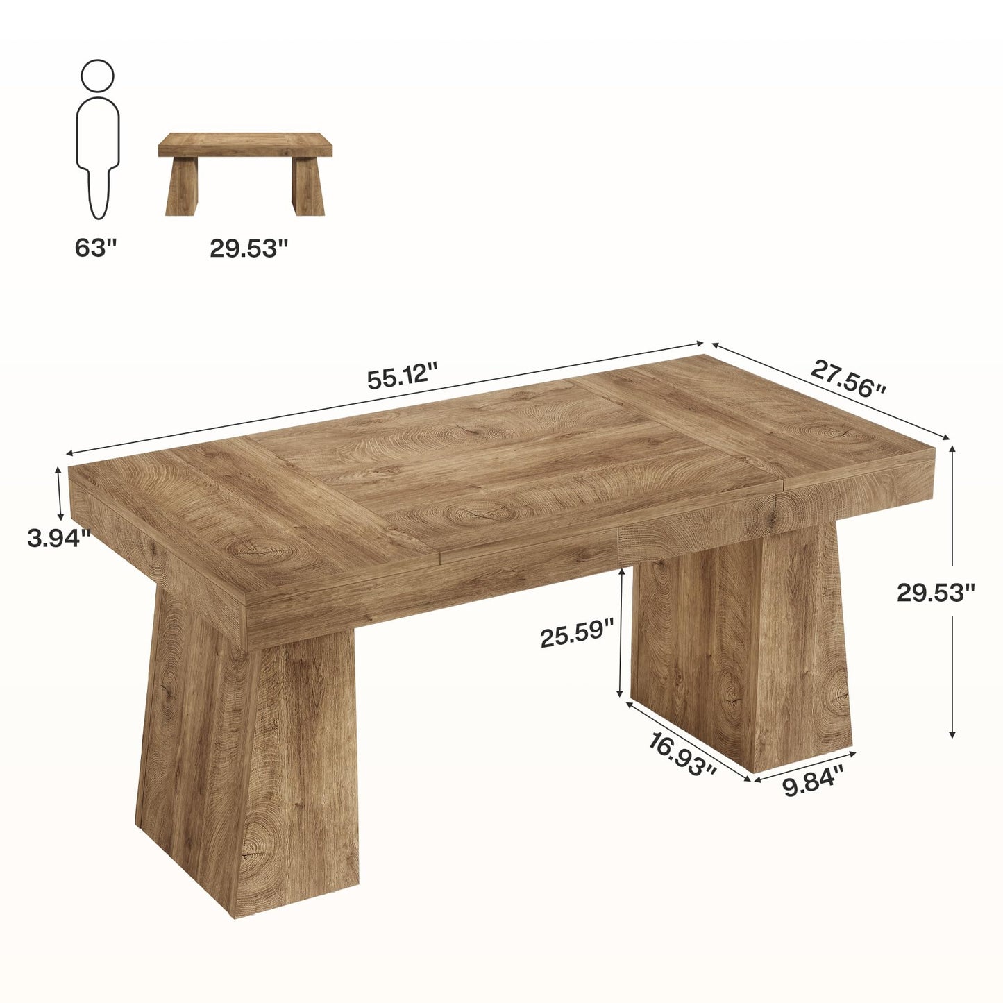 Tribesigns 55-Inch Executive Desk, Thick Wood Office Computer Desk with Double Pedestal, Modern Minimalist Workstations Writing Table Conference Table Furniture for Home Office, Light Brown