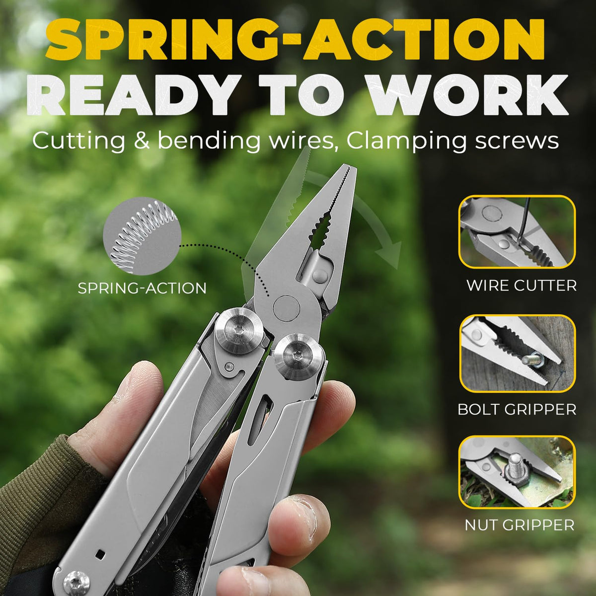Elvesoar 21-in-1 Stainless Steel Multitool, Self-Locking EDC Multi Tool with Needle Nose Pliers, Pocket Knife, 2 Screwdriver Bits, Saw, Sheath & Fire Starter - 10.3oz, Camping Gifts for Men