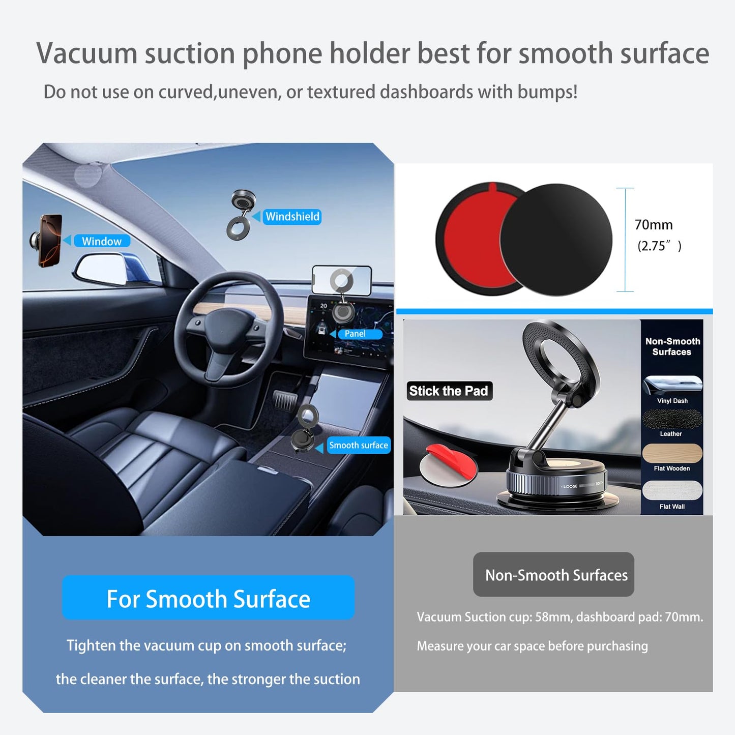 Galundge Vacuum Suction Magnetic Phone Holder, 2025 Upgraded Foldable Retractable Suction Cup Car Phone Mount for Magsafe, 360° Adjustable Magnetic Phone Stand for Cars/Gyms/Mirrors/Smooth Surface