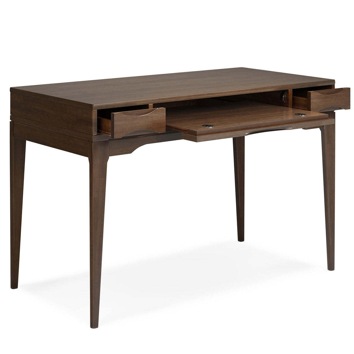 SIMPLIHOME Harper Desk and Bookcase Bundle - 48 inch Wide Solid Wood Mid Century Modern Desk with Drawers and 24 inch Wide 4-Shelf Bookcase in Walnut Brown, Home Office Furniture (Set of 2)