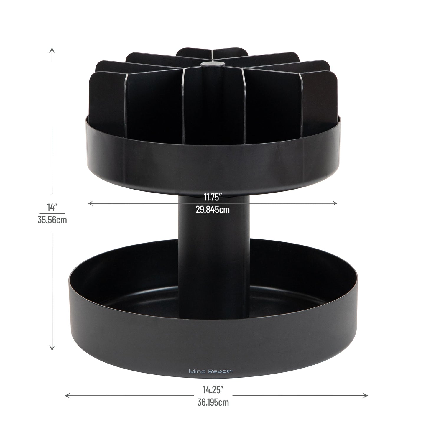 Mind Reader 2-Tier Snack Carousel, Countertop Organizer, Snack Tray, Breakroom, Kitchen, 14.25"L x 14.25"W x 14"H, Black