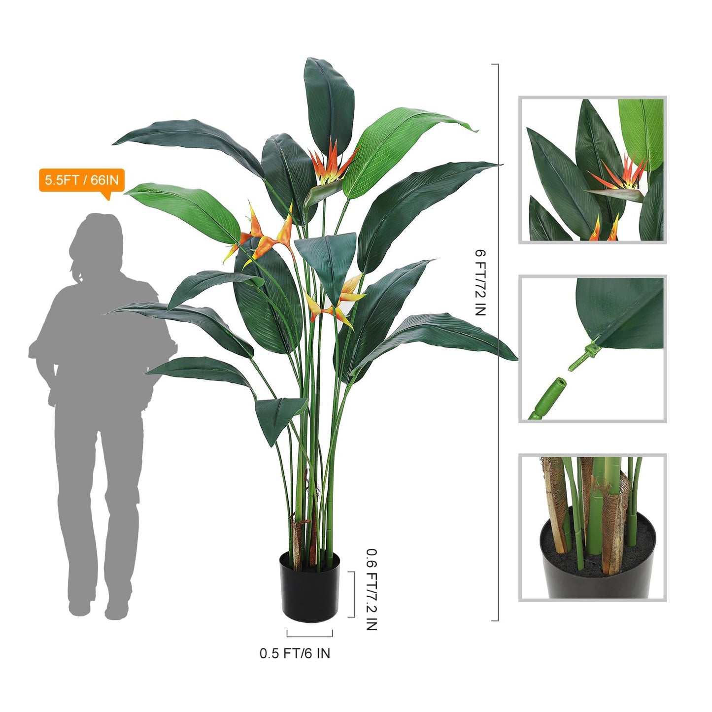 Realistic Artificial Bird of Paradise Plant Palm Tree, 7FT 6FT Tall Fake Tree with Lifelike Faux Leaves, 14 20 Trunks, Silk Indoor Outdoor Greenery, Easy Assembly Home Office Decor, 1 Pack