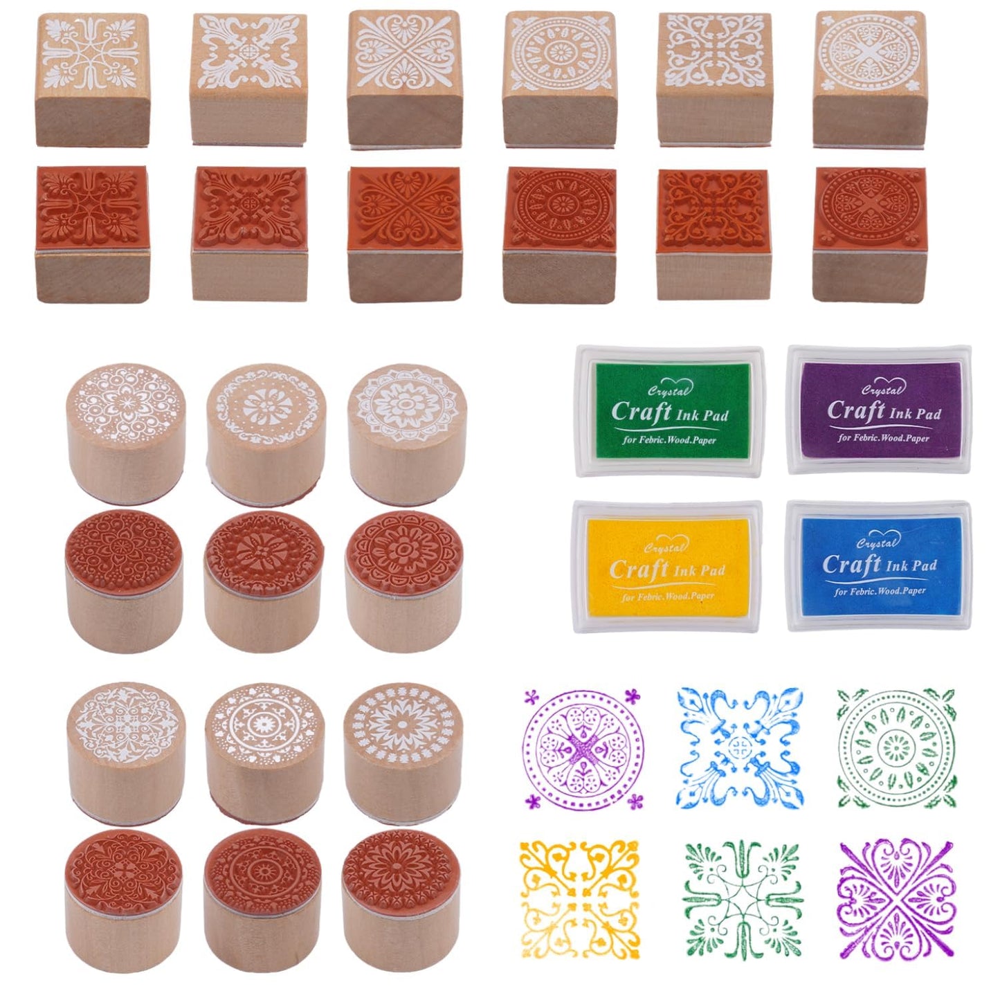 16Pcs Rubber Stamps and Craft Ink Pads, Decorative Wooden Stamps with Ink Pads for Stamps, Wood Stamps for Crafting, Letters, Scrapbooking and DIY Craft Card