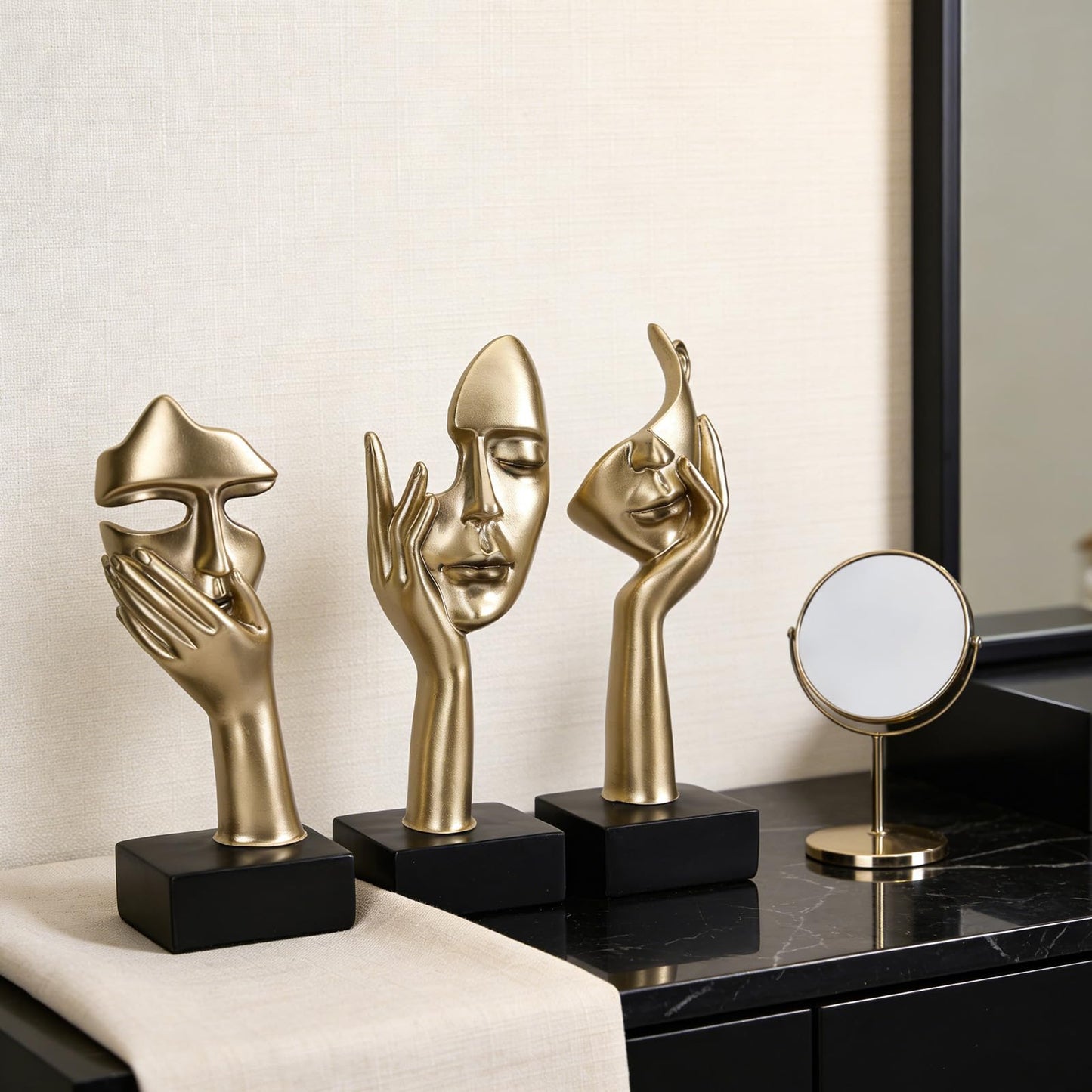 oliruim 3 Pcs Thinker Large Statue Set - Black Glod Art Abstract Home Accent Figurines for Living Room, Bedroom, Shelves, Office Desktop, Coffee Table Decor, Gift for Women (3 Pcs Black Glod, 9")