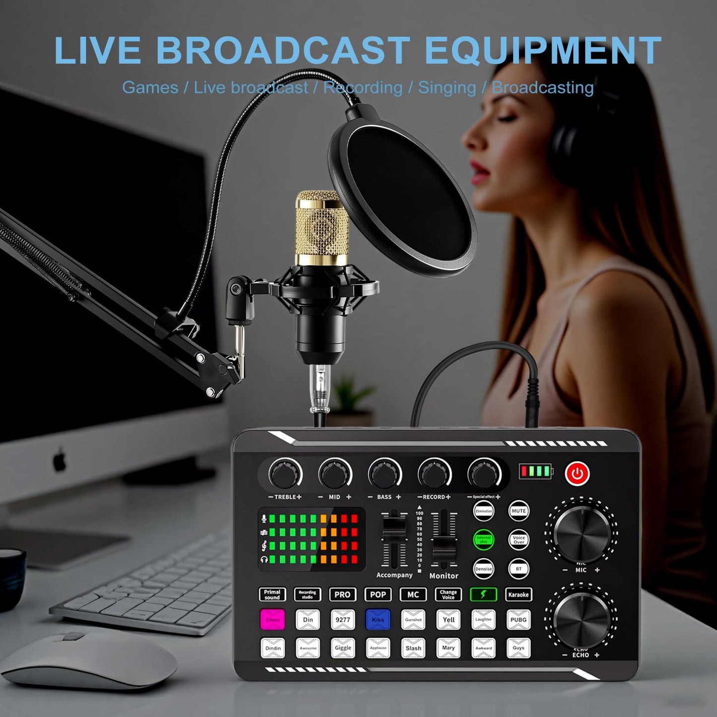 ALSO GO Podcast Equipment Bundle, Podcast Equipment with BM-800 Microphone(Gold) & F998 Sound Card, Recording Studio Equipment for Podcasting, Singing, Gaming, and Live Streaming YouTube Tiktok