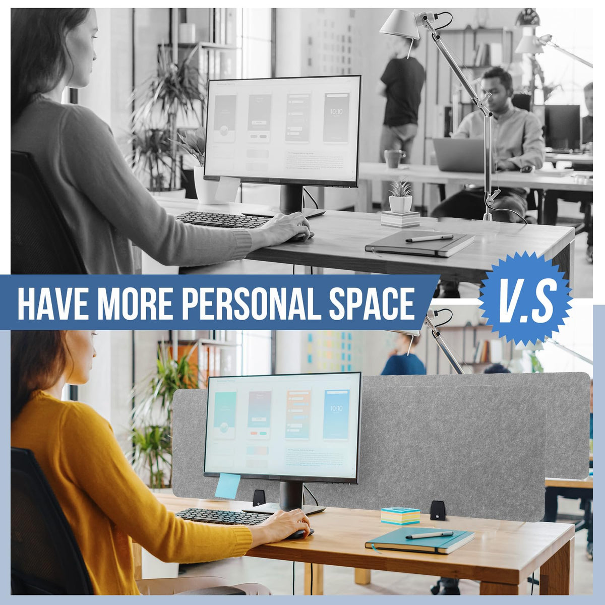 Yaomiao 4 Pack Acoustic Desk Divider Soundproof Desk Privacy Panel Freestanding Partitions Sound Absorbing Divider for Office Reduce Noise and Visual Distractions 47.3" x 16"(Light Gray)