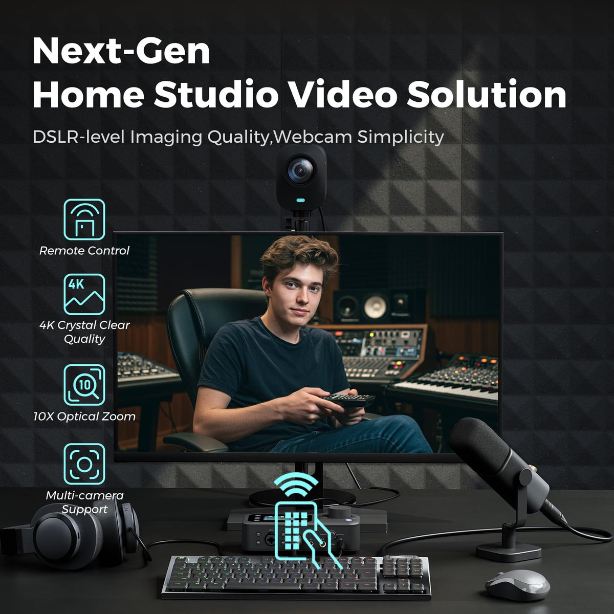 NearStream VM20 4K USB Streaming Camera with 40X Hybrid Zoom/8 Noise-Canceling Mics/Remote Control, HDMI/USB/RJ45 Output, Multi-Cam Ready, for Education,Conference,Worship & Live Event, OBS/Zoom,Black