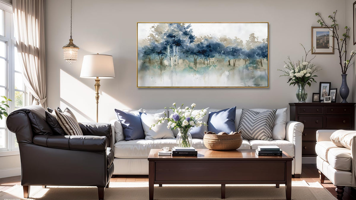 Wall Art Landscape Modern Wall Decor Canvas Painting Blue Ink Wall Art Large Artwork for Living Room Bedroom Office Home Decor 20"x40" with Framed
