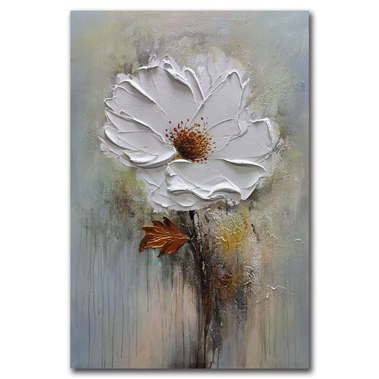 moshinart 24 x 36in Hand-Painted Oil Painting 3D Texture Black White Grey Modern Minimalist Black Abstract Wall Art, Home Office Wall Decoration White Flower