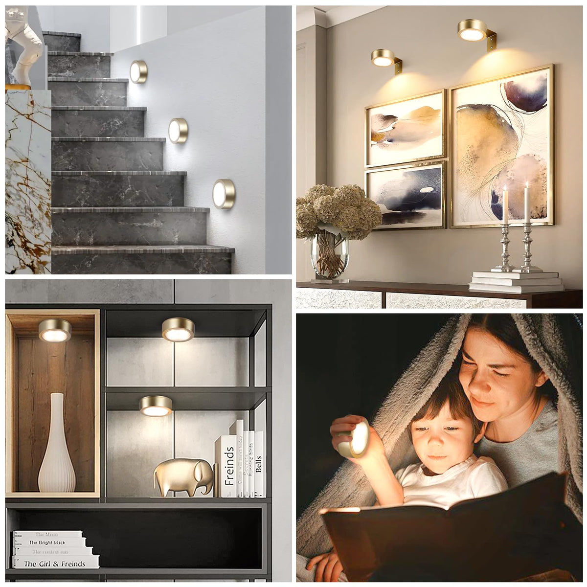 KELUOLY 4-Pack Picture Light Battery Operated Painting Lights for Wall, Magnetic LED Display Art Light with Remote, Dimmable and Timer Portrait Light for Art Frame Artworking, Wall Decor Puck Light