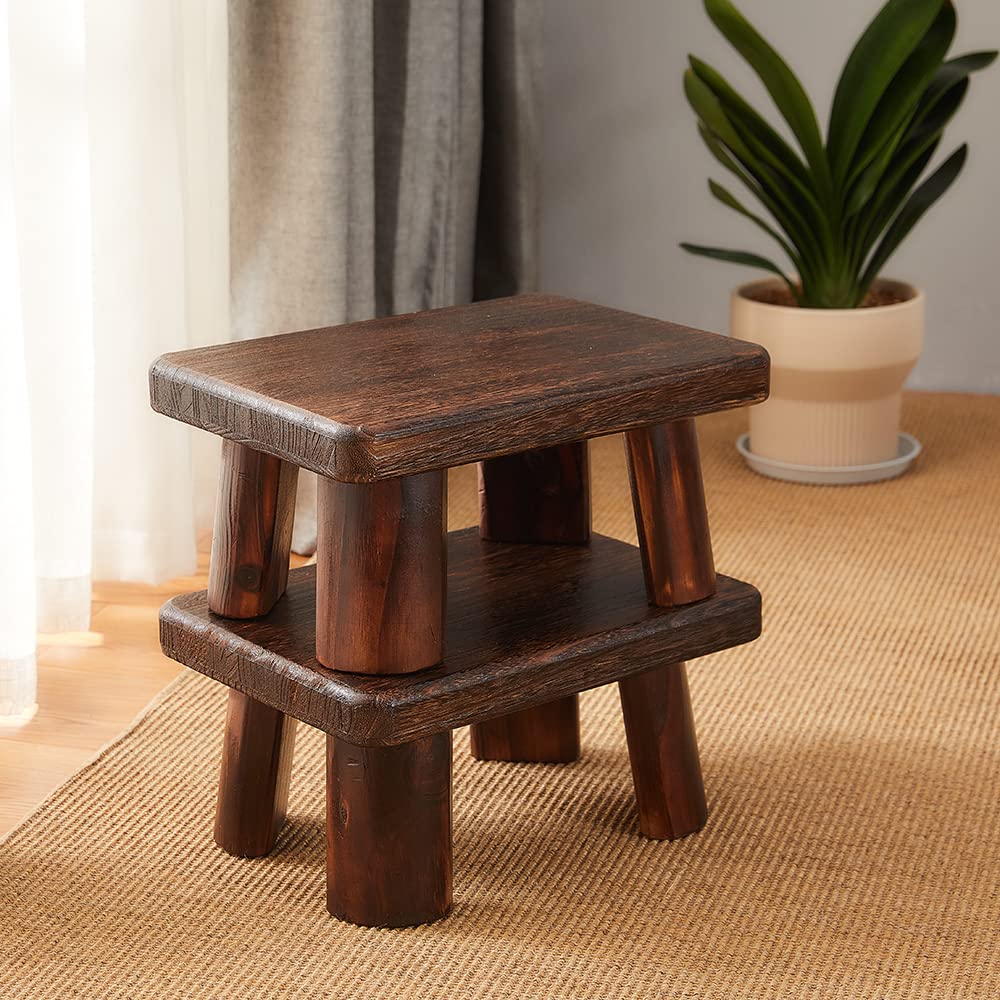 SINOBEST Wooden Stool, Rectangular Bedside Step Stool, Step Ladder for Kitchen & Bathroom, Foot Rest Stool Under Desk, Super Sturdy Hold Up to 500 LBS