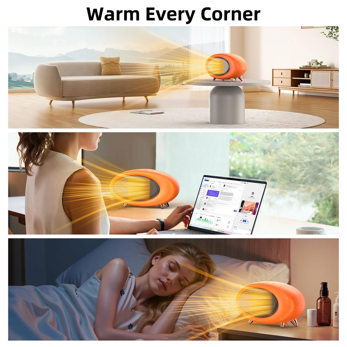 Lmkeji Space Heater, 600W Small Desk Heater for Indoor Use,Fast Safety Personal Desktop Heaters for Bedroom Table Home Office(Orange)