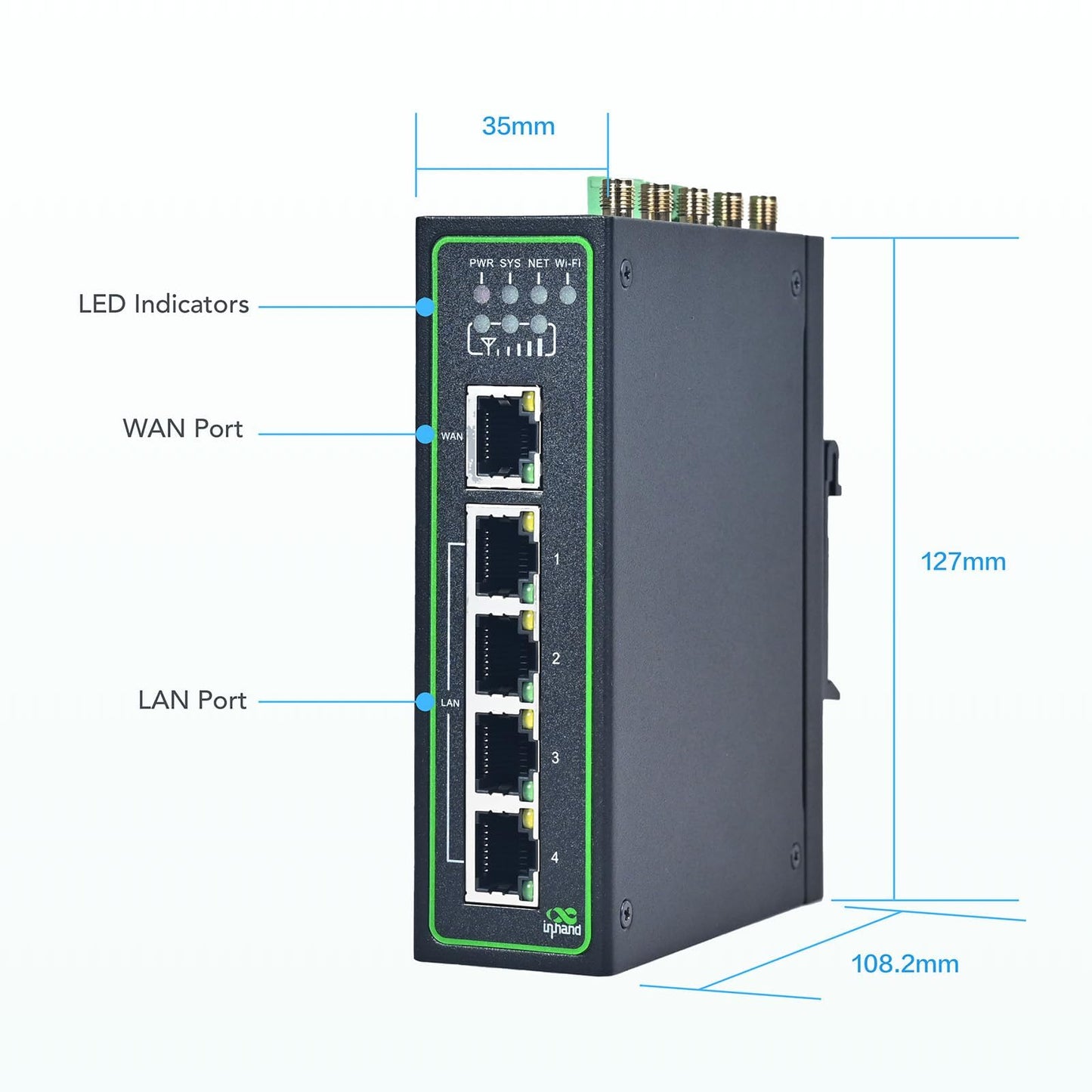 InHand Networks IR315, Industrial IoT 4G LTE VPN Router, 300Mbps Cellular + Wi-Fi, Dual SIM Slots,5 Ethernet Port, Din-Rail Mounted, Support AT&T, T-Mobile & Verizon (LTE CAT 6 & Serial Port & GNSS)