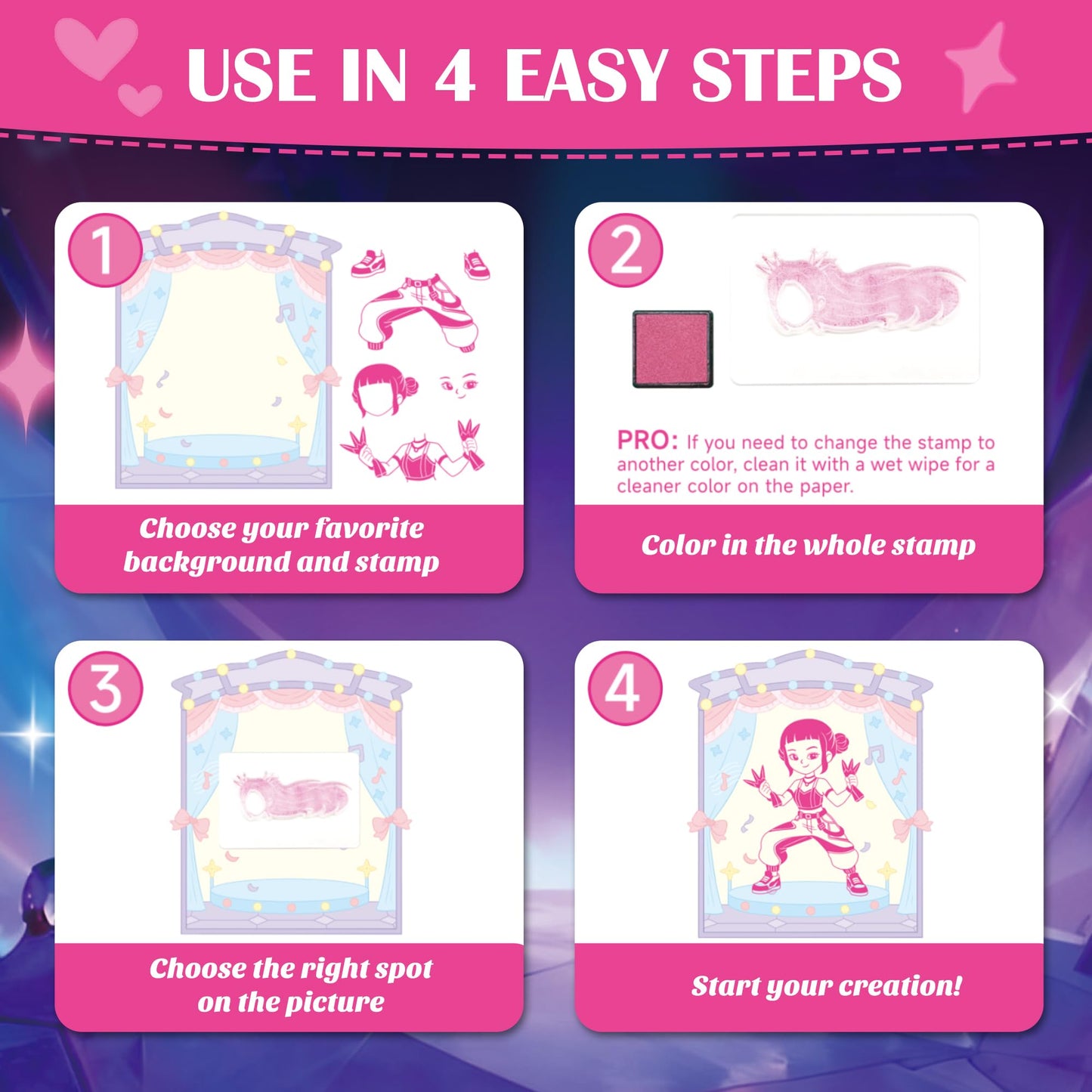 Timetome K-Pop Aesthetic Stamp Set for Kids, Interchangeable Dress-Up Stamps with 22 Designs, DIY Creative Art Toy, Washable Ink, Role Play & Fashion Play, Birthday Gift for Girls & Boys Ages 3–12