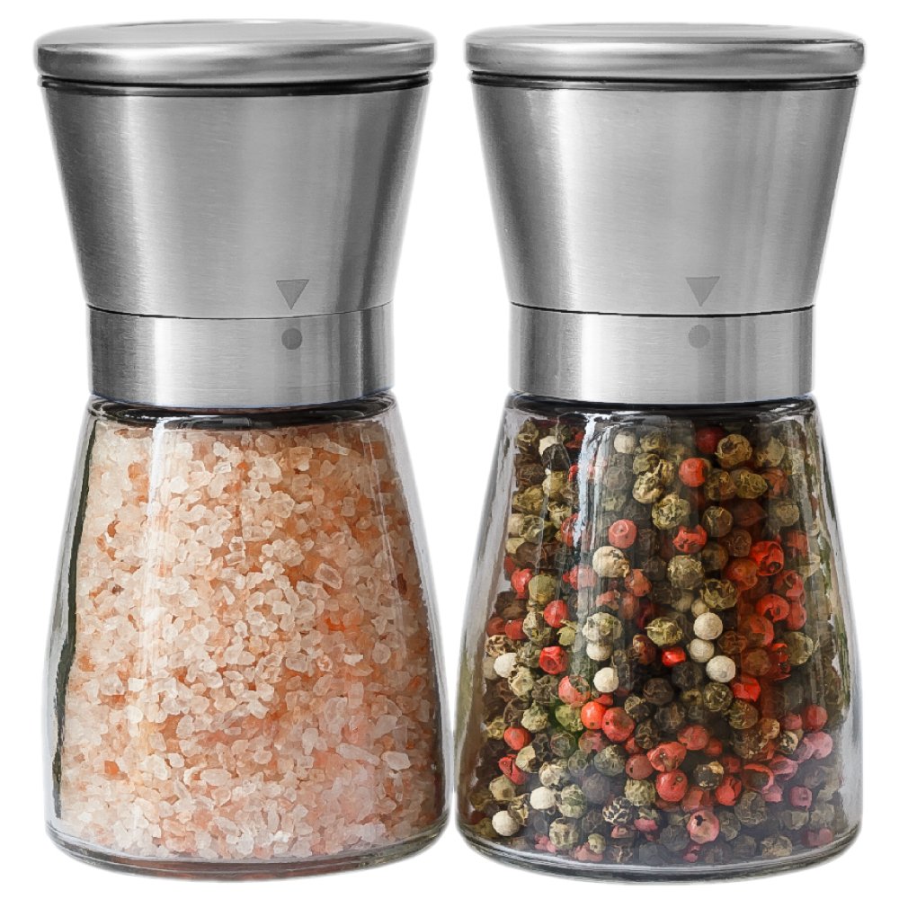 Salt and Pepper Grinder Set – Manual Salt Grinder and Pepper Mill for Black Pepper, Sea Salt – Refillable, Easy-to-Use Salt & Pepper Mill Set