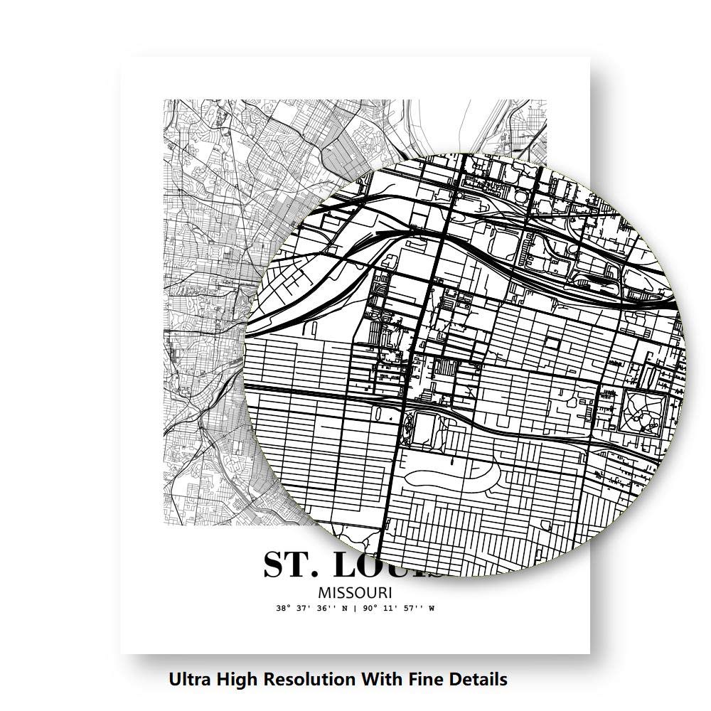 Eleville 8X10 Unframed St. Louis Missouri City View Abstract Road Modern Map Art Print Poster Wall Office Home Decor Minimalist Line Art Hometown Housewarming wgn498
