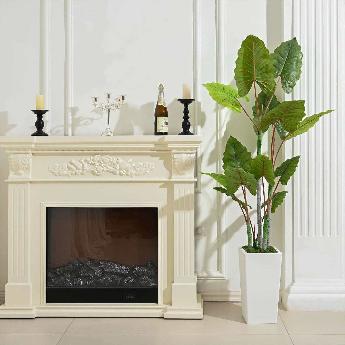 Artificial Plant Indoor 5.5FT - Fake Tree with White Tall Planter - Faux Silk Plants Tall Fake Floor Plant in Pot - Artificial Trees for Home Office Living Room Decor Indoor