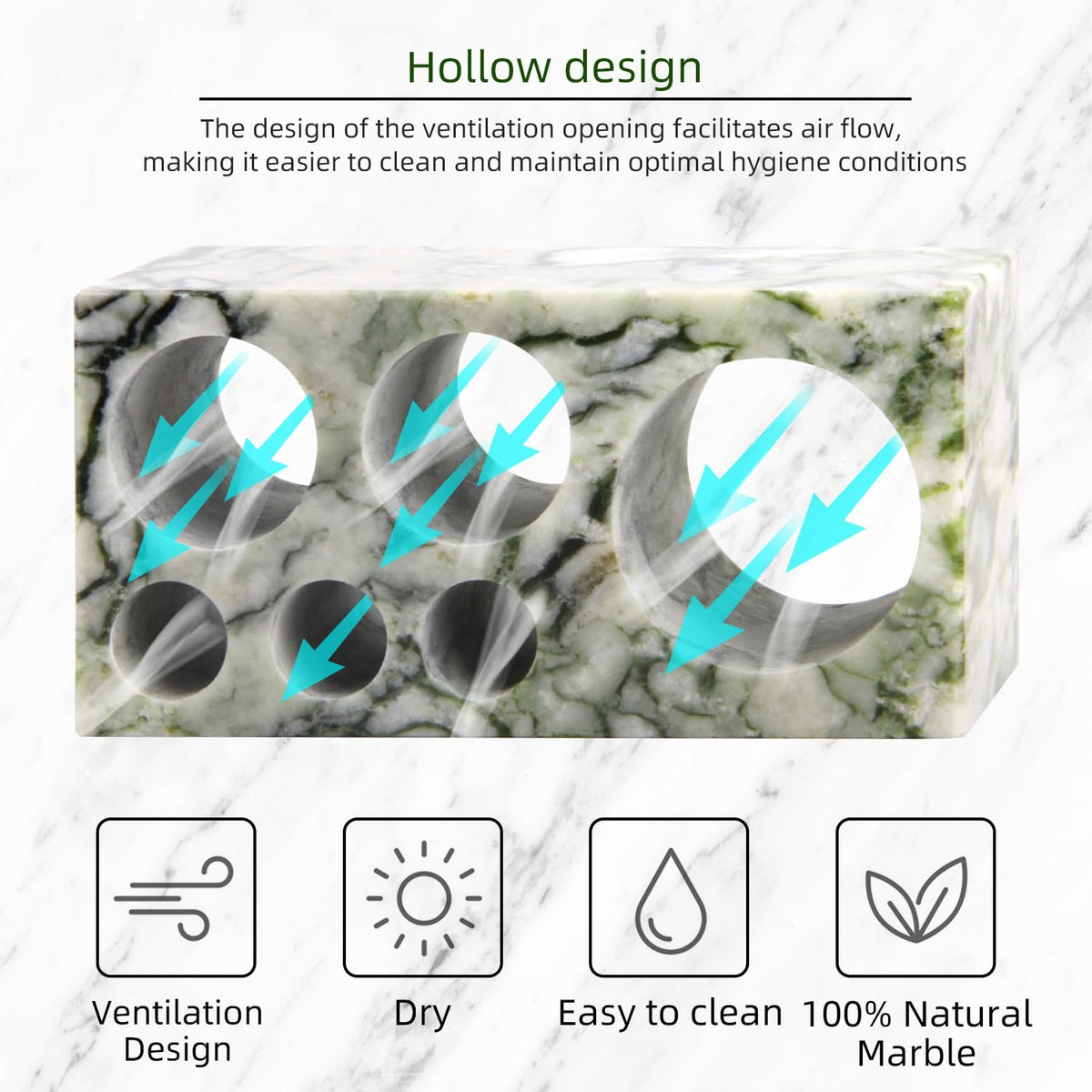 Natural Marble Toothbrush Holder,Large Bathroom Organizer Countertop,Stone Toothbrush and Toothpaste Stand with Non-Slip Silicone Pads (1,Green Emerald,6 Slots)