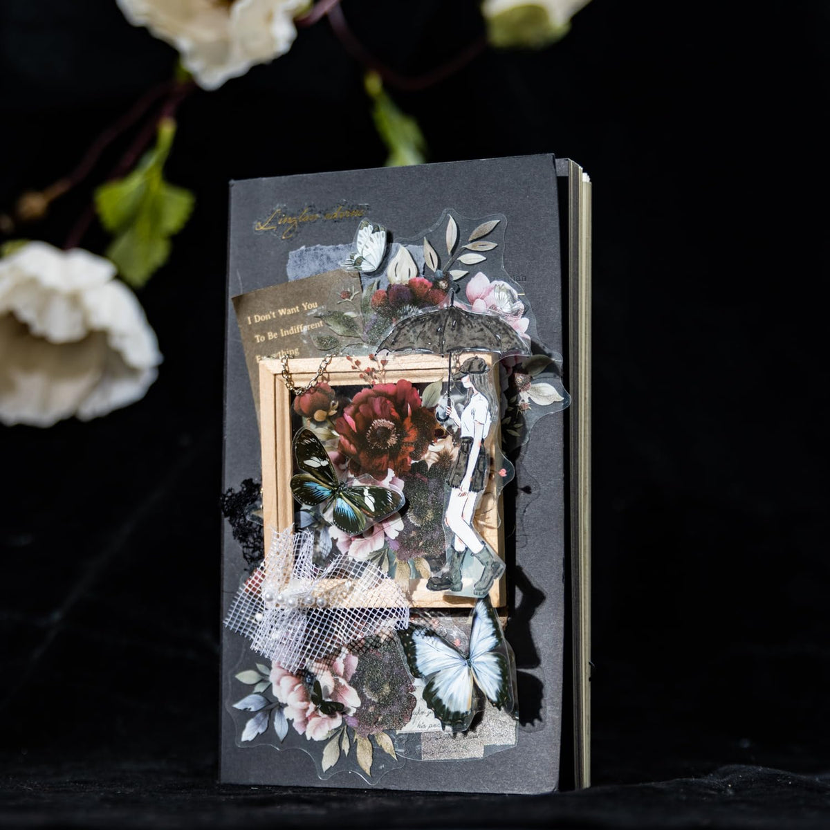 AuriicLeaf Blooming in the Dark Night PET Stickers, 120 Pcs Gothic Dark Floral Stickers for Scrapbooking, Journaling, Collage Supplies, and DIY Crafts
