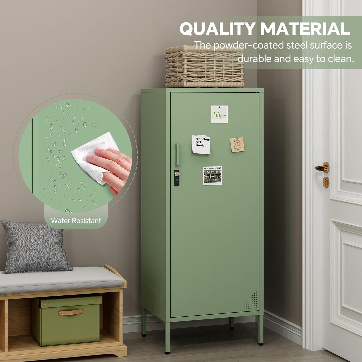 Steehoom Metal Locker Cabinet Lockable Bathroom Storage Cabinet Black 4 Tier Employee Lockers for Home, School, Office, Garage (Green, 19.69" D x 15.75" W x 49.21" H)
