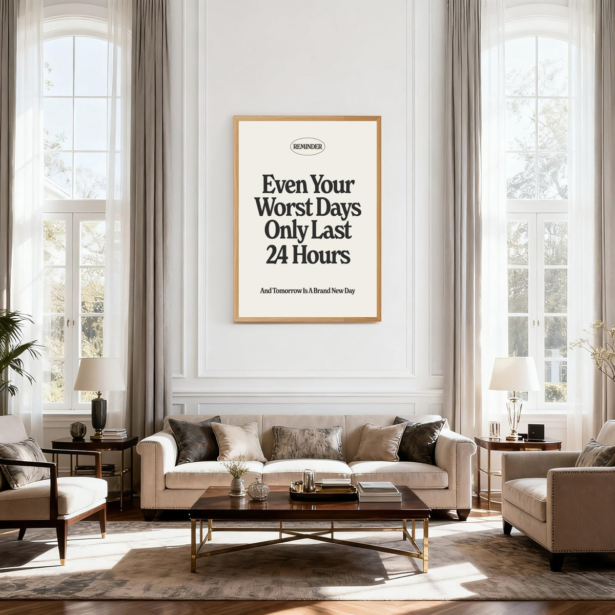 PMKXFGK Wooden Frame Motivational Office Wall Art Daily Positive Affirmation Quote Decor Even Your Worst Days Only Last 24 Hours Inspirational Poster Minimalist Text Canvas Print for Bedroom 12x16inch