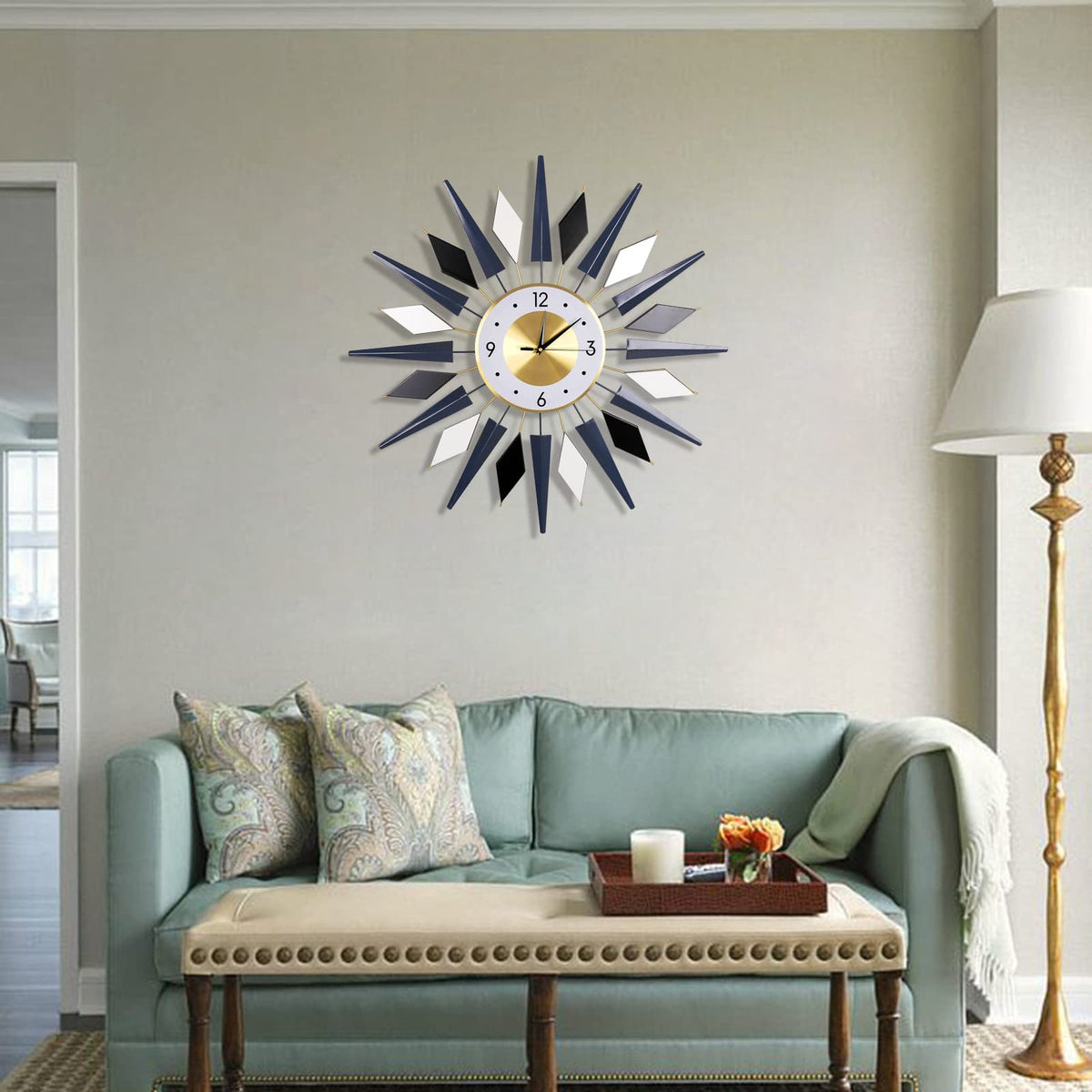 JUGV 28 Inch Modern Metal Unique Design Large Silent Wall Clocks Battery Operated Non Ticking, Wall Clock for Living Room Kitchen Office Decor