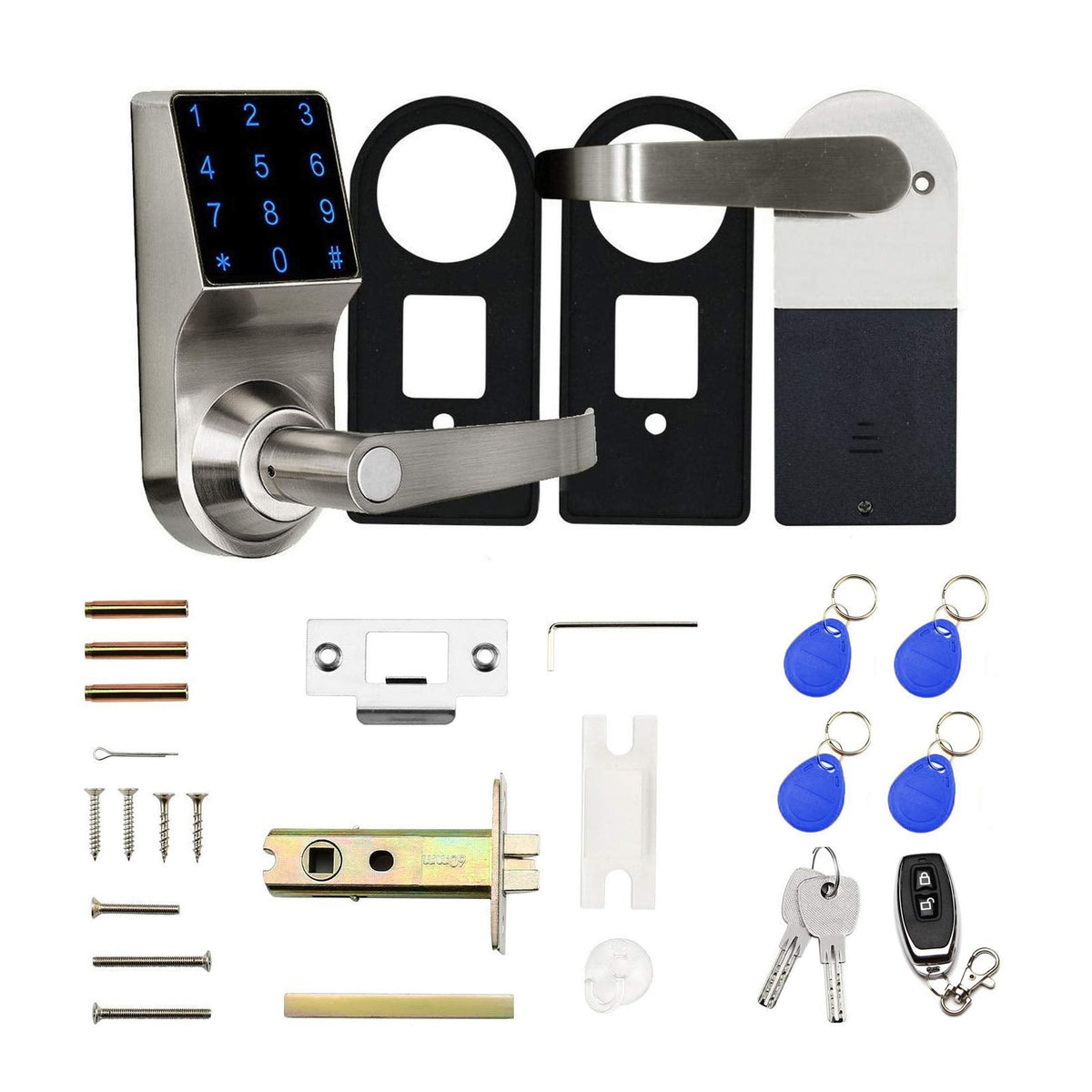 Electronic Keyless Door Lock, Keyless Entry with Touchscreen, Key Fobs, Remote Control, Keys for Home, Office or Commercial, Silver NDL319
