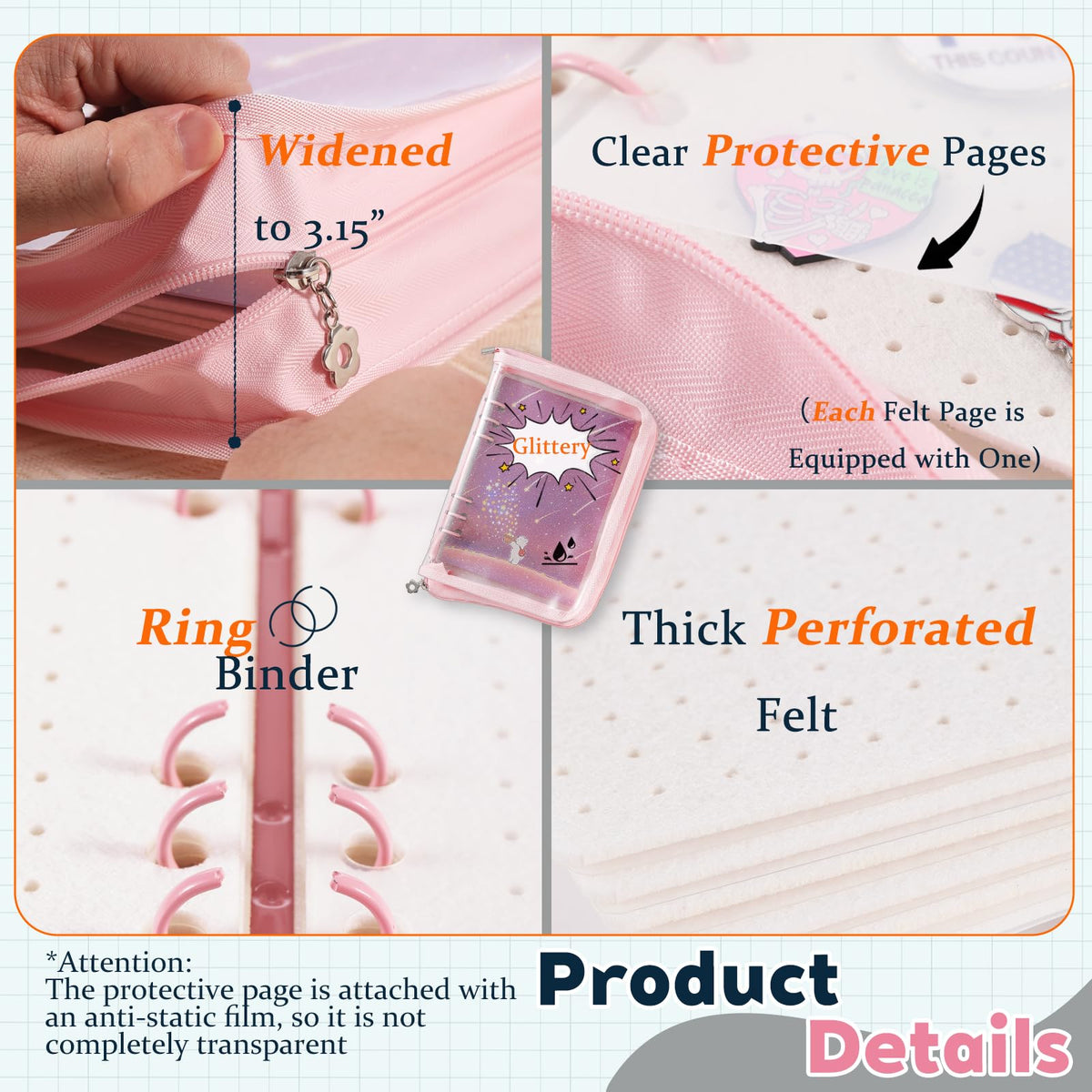Extra Thick Pin Binder for Collectors A5 Enamel Pin Book Felt Display Boards & Protect Pages Brooch Pin Collector Bag Loose Leaf Pin Trading Binder Travel Trading Pin Holder Pin Storage Organizer Pink