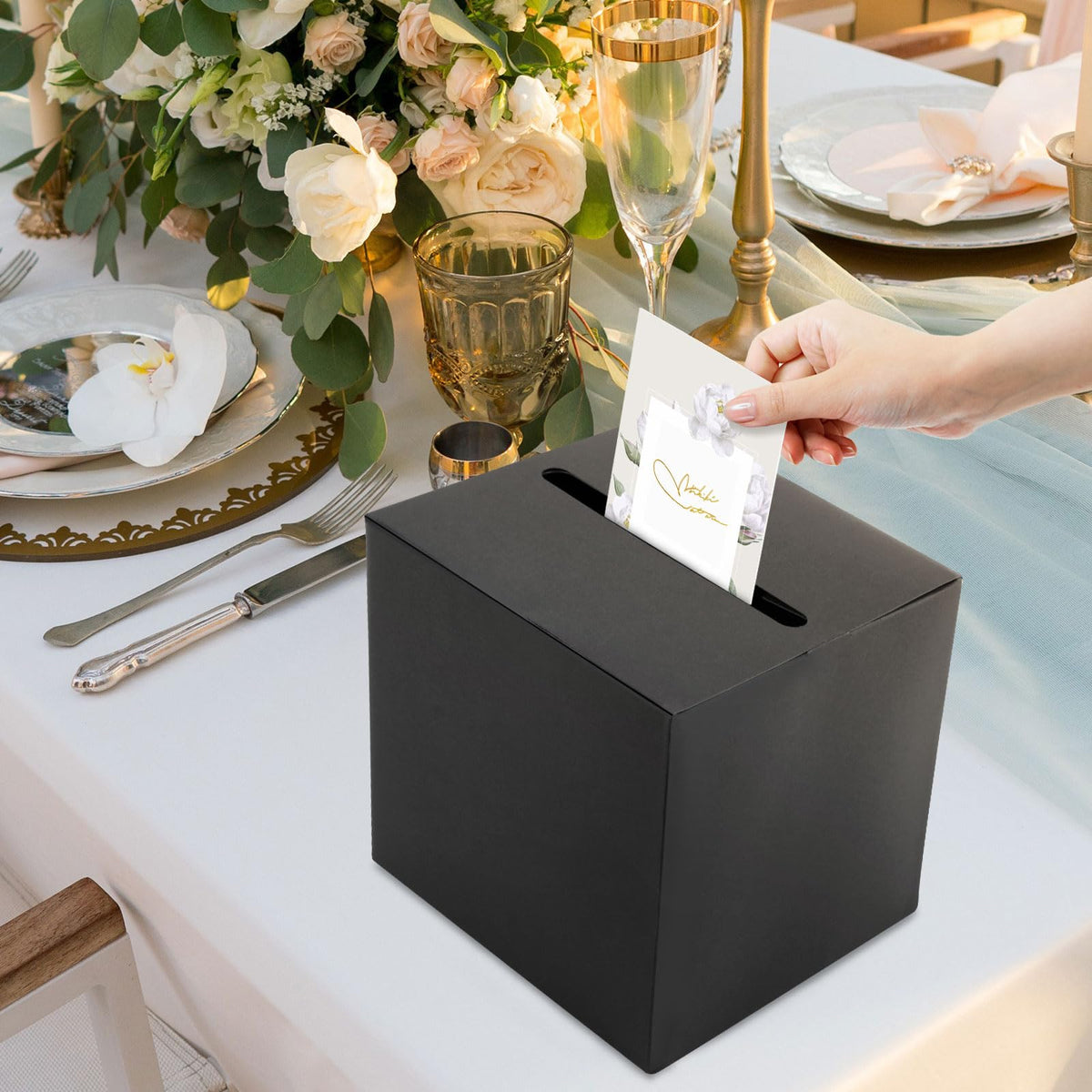 Hooqict Black Card Box with Slot 9.1" Wedding Favor Gift Card Boxes for Reception, Parties, Birthday, Wedding Decorations, Retirement, Graduation Money Box Envelope Holder