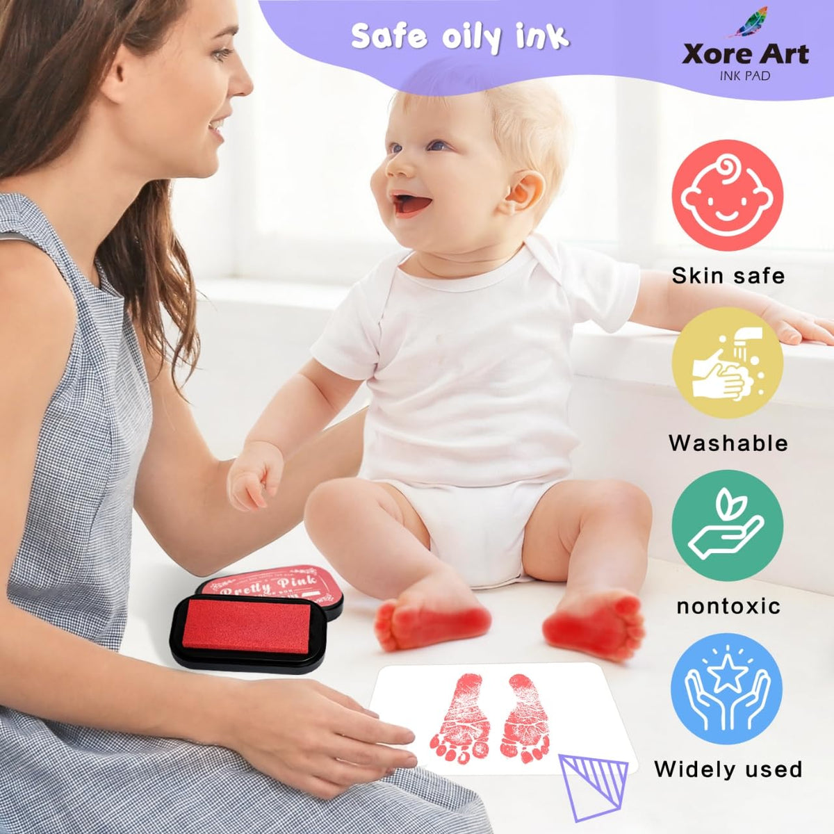 Large Oil Ink Pads for Kids Washable Craft Ink Stamp Pads,12 Color DIY Clear Embossing Ink Pad for Clothes,Baby Footprint Handprint,Rubber Stamps, Paper, Scrapbooking,Best Gift for Kids and Adult