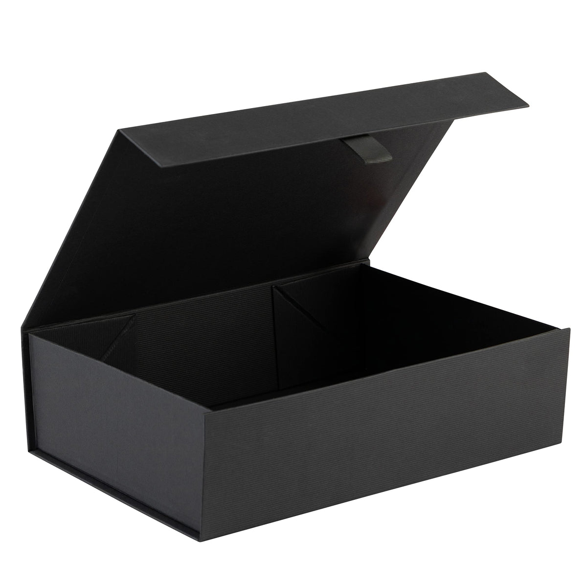 Purple Q Crafts Black Ribbed Hard Gift Box With Magnetic Closure Lid 14" x 9" x 4" Rectangle Favor Boxes With Classy Black Finish (1 Box)