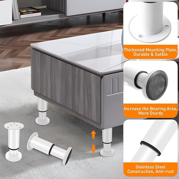4 Pcs Adjustable Height Furniture Legs 4.72-7.48 inch, Metal Adjustable