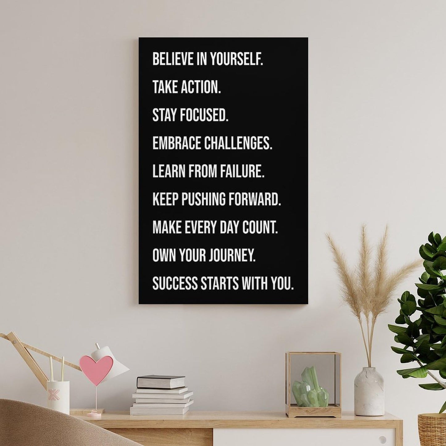 Motivational Gym Quote Build Self Belief Take Action Stay Focused Canvas Printing Wall Art Prints Wall Decor Posters Scandinavian Bohemian Typography for Living Room Office 12x18inch(30x45cm)