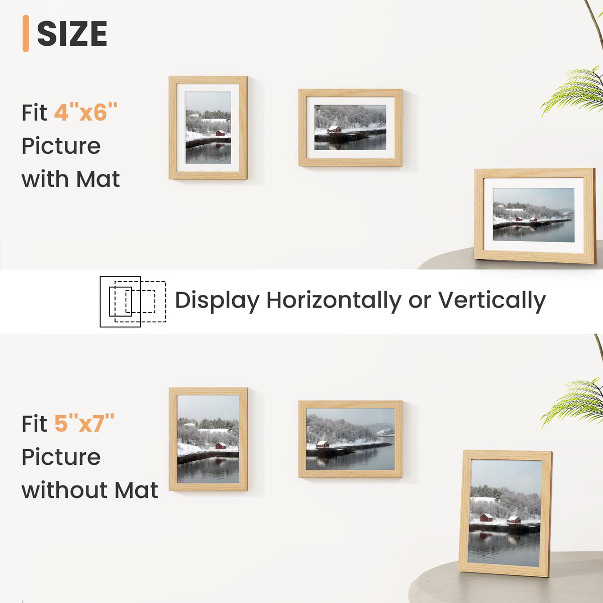 Fun Memories 5x7 Picture Frame Set of 6, Display Pictures 4x6 with Mat or 5x7 Without Mat, 5 x 7 Frame for Photos, Posters & Art Prints, Gallery Photo Frames for Wall & Tabletop Display, Natural