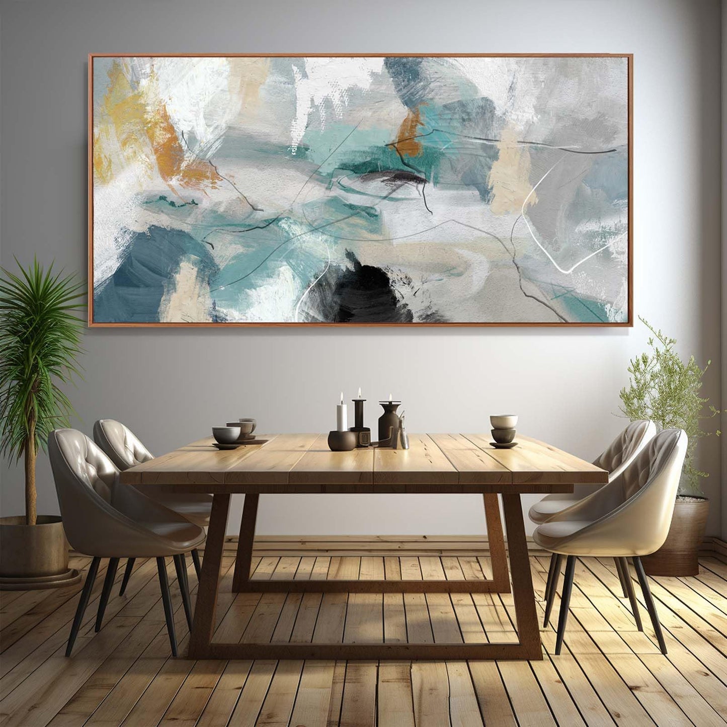 Kureful Green and White Canvas Wall Art Contemporary Wall Decor Abstract Poster Printing 36"x70" Office Art Pictures Bedroom Decorations